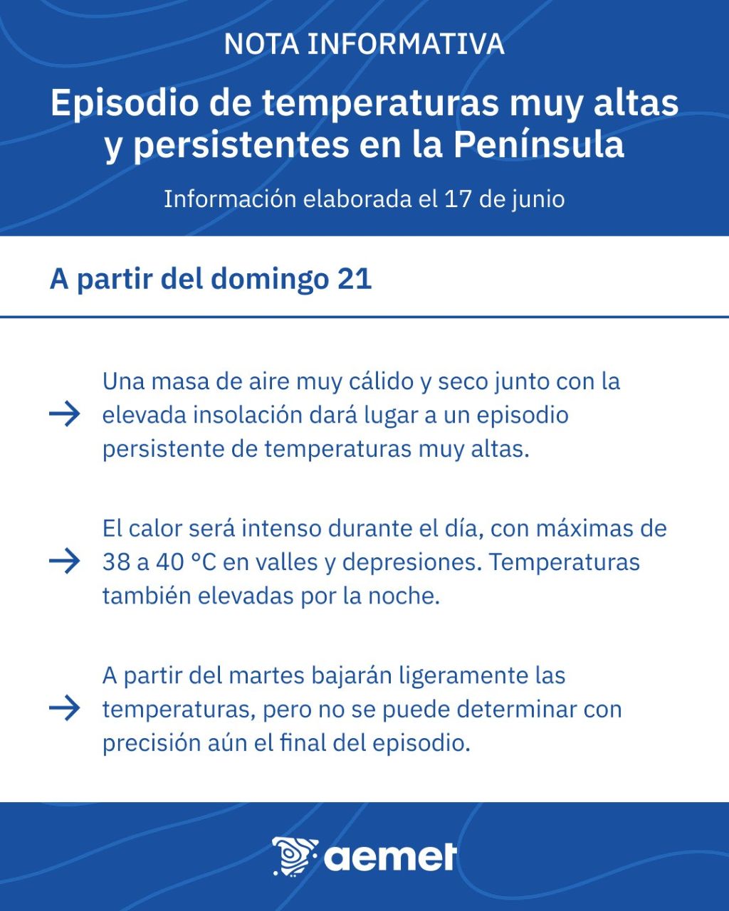 La AEMET alerta sobre un episodio de temperaturas muy altas y persistentes para los próximos días
