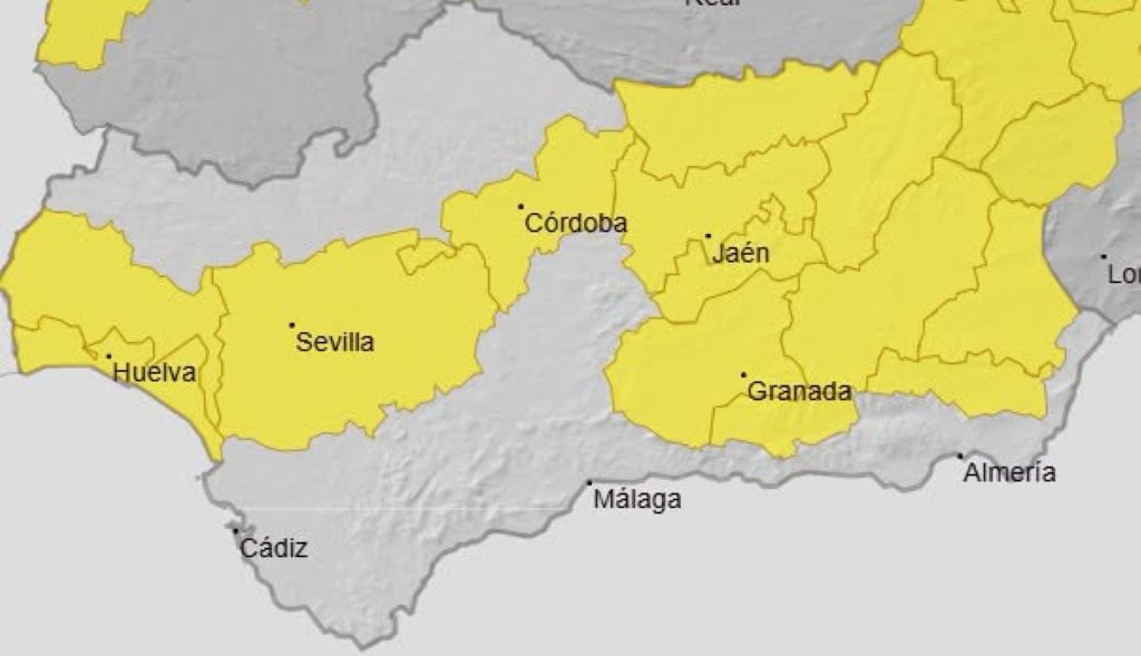 Aviso amarillo por calor, lluvias y tormentas en varias provincias andaluzas