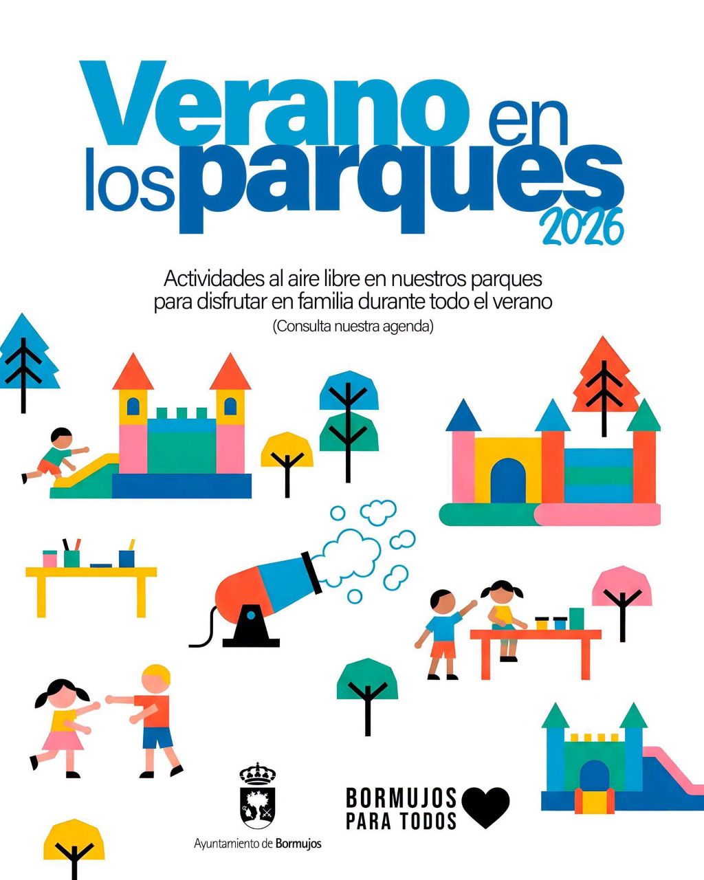 Bormujos llevará juegos, talleres y cañones de espuma a los parques durante todo el verano