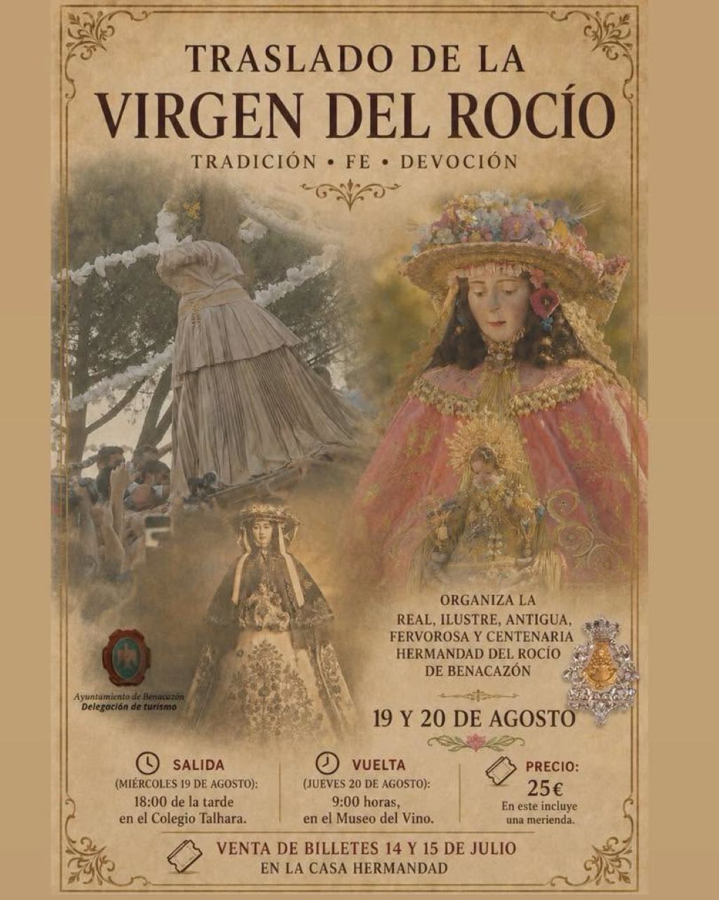 Benacazón organiza un viaje para asistir al traslado de la Virgen del Rocío a Almonte