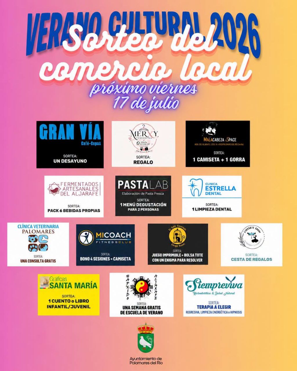 El comercio local de Palomares del Río vuelve a sumarse al Viernes Cultural con una veintena de regalos para los asistentes