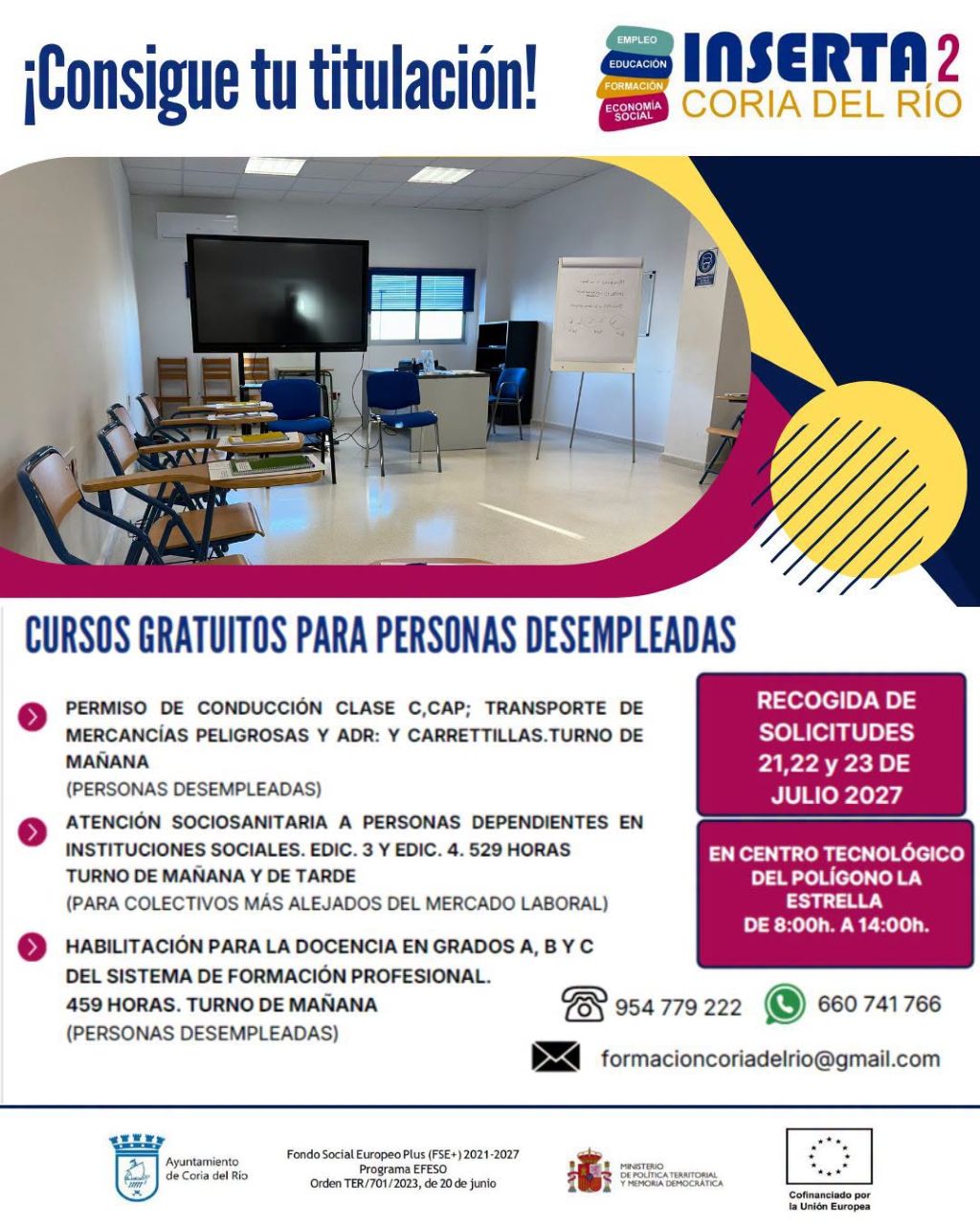 Coria del Río impulsa el empleo con nuevos cursos gratuitos del programa INSERTA2