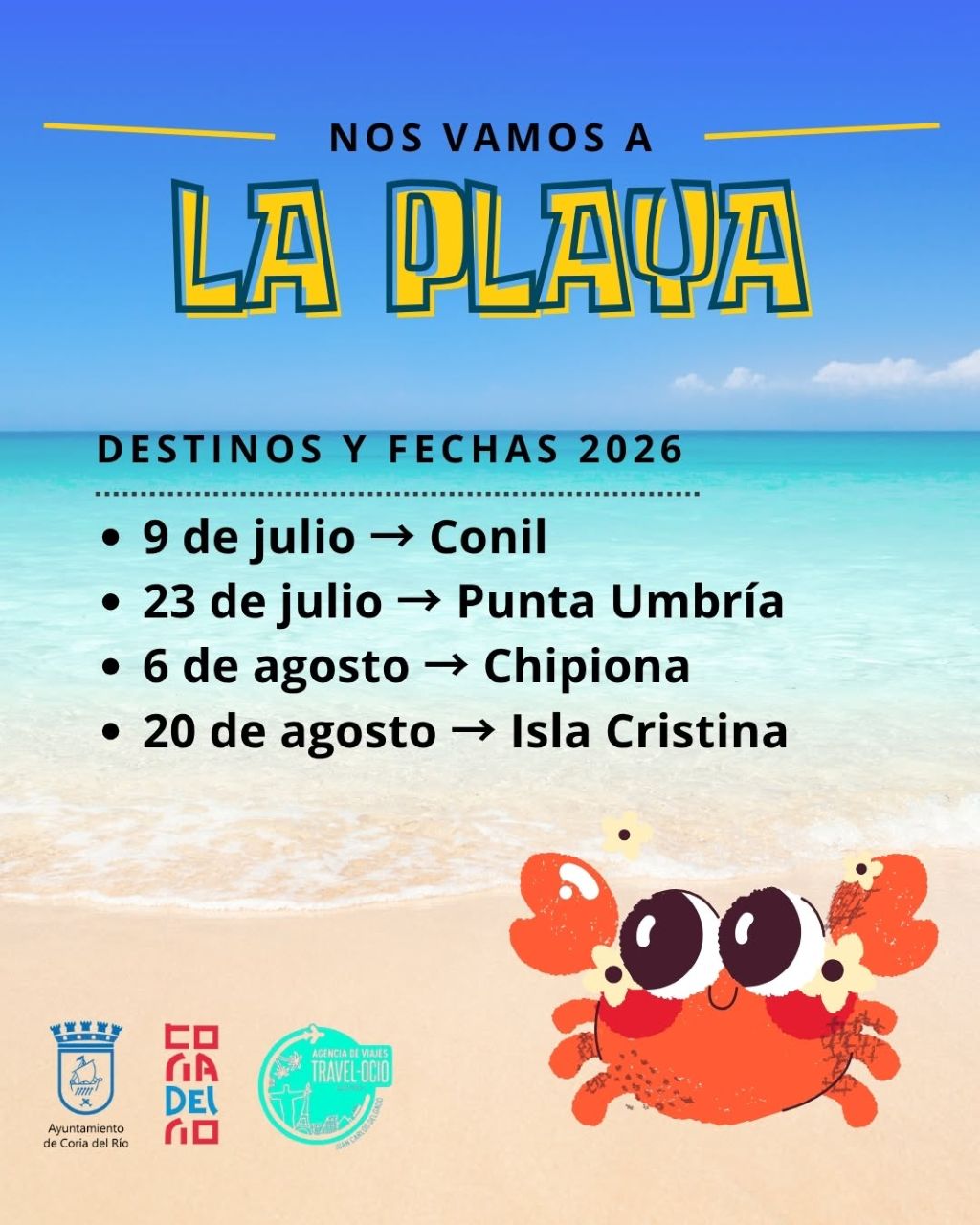 Coria del Río organiza excursiones a la playa durante julio y agosto con destinos en Andalucía