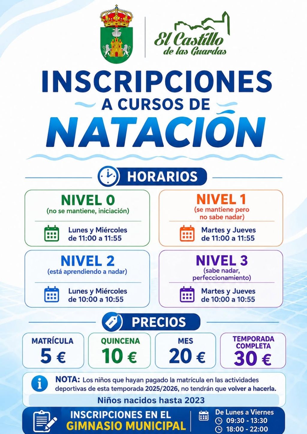 El Castillo de las Guardas anuncia la próxima apertura de la Piscina Municipal con actividades acuáticas para toda la familia