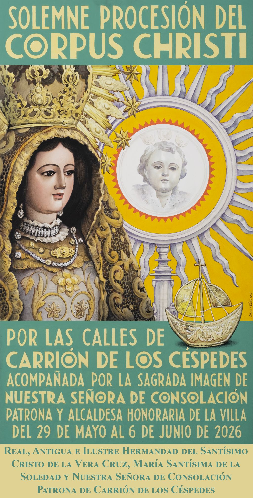 Presentado el cartel del Corpus Christi de Carrión de los Céspedes, una obra pictórica de Bruno Halcón Halcón