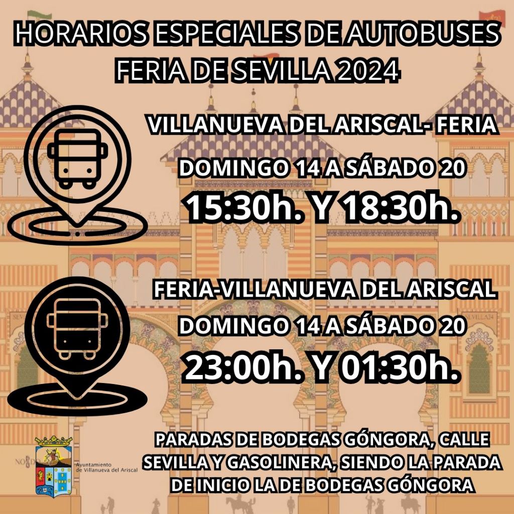 Los autobuses de Villanueva del Ariscal tendrán un horario especial durante los días de la Feria de Sevilla