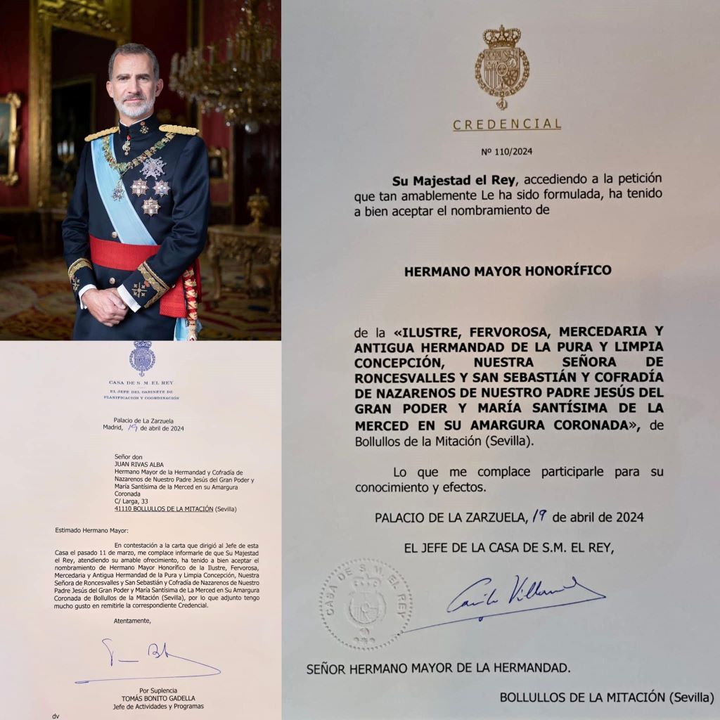 El Rey Felipe VI, Hermano Honorífico de la Hermandad del Gran Poder de Bollullos de la Mitación