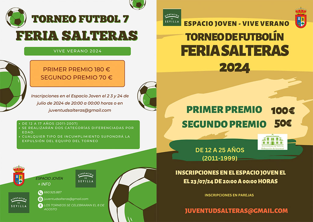 El Torneo de Fútbol 7 y el Campeonato de Futbolín de la Feria de Salteras 2024 ya tienen fechas de inscripción