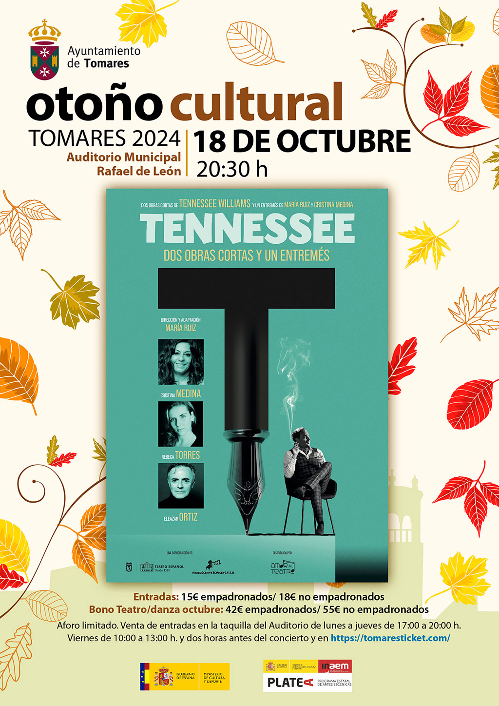 Cristina Medina, Rebeca Torres y Eleazar Ortiz llegan a Tomares con “Tennesse, dos obras cortas y un entremés”