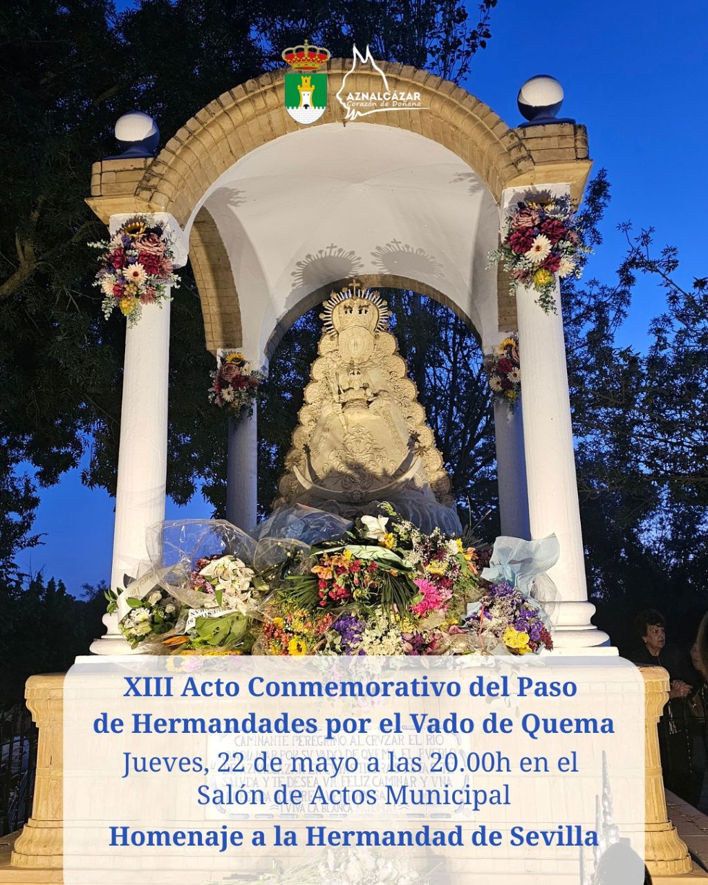 Aznalcázar celebra el XIII Acto Conmemorativo del Paso de Hermandades por el Vado de Quema
