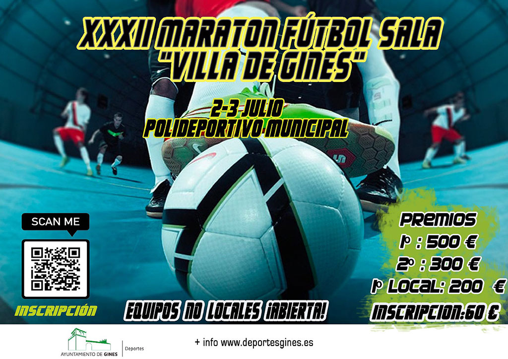 Abren las inscripciones para la XXXII Maratón de Fútbol Sala “Villa de Gines”, que se disputará el 2 y el 3 de julio 