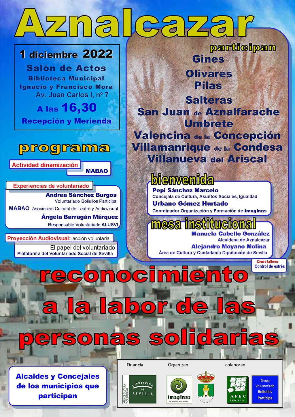Aznalcázar acogerá el Acto de Reconocimiento a las Personas Voluntarias de diez municipios del Aljarafe